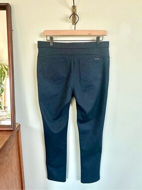 DKNY Jeans M Navy Blue Herringbone Pull-On Skinny Pants Faux Leather Pockets